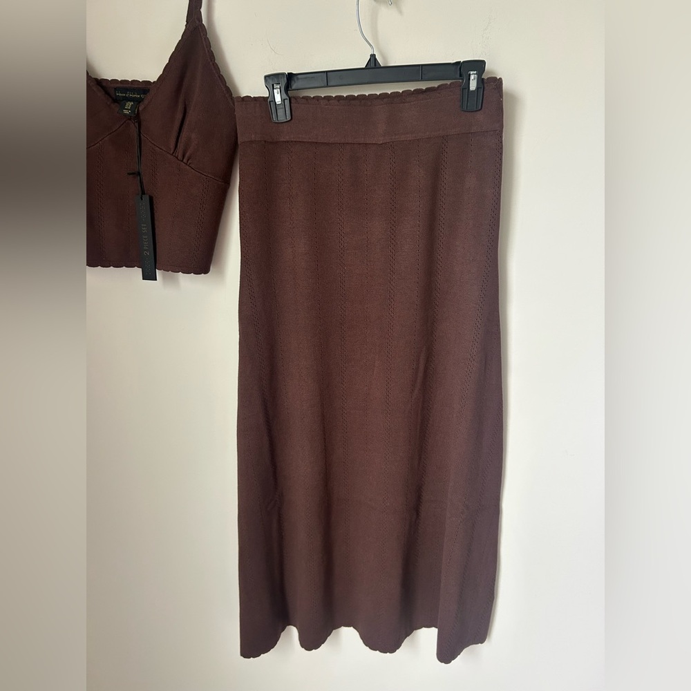 House of Harlow 1960 Brown knit tank top and flare maxi Skirt two piece set - Picture 4 of 9